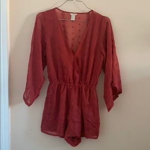 Red lace embellished romper